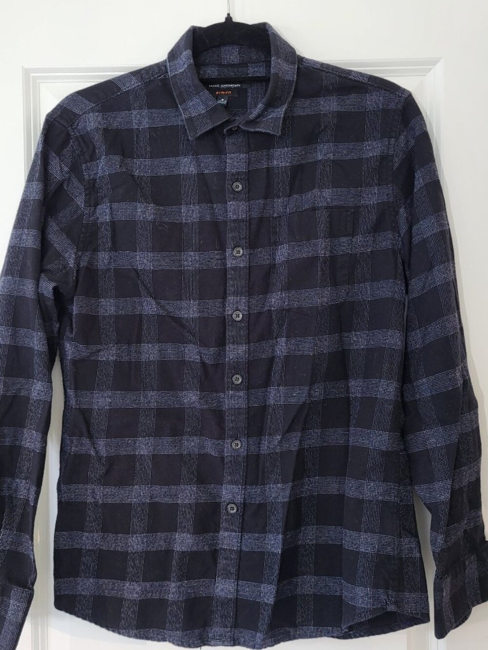 Marc Anthony Men's Size S Small Slim Fit Plaid Flannel Shirt Black Charcoal Grey